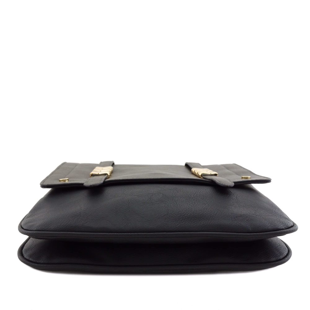 Double Compartment Large Two-Tone Colorblock Flapover Crossbody Bag Charcoal O_ - Picture 4 of 6
